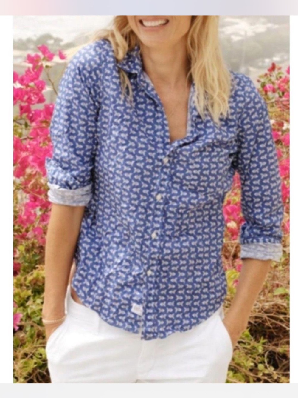 Frank & Eileen relaxed button up shirt blue with white fish